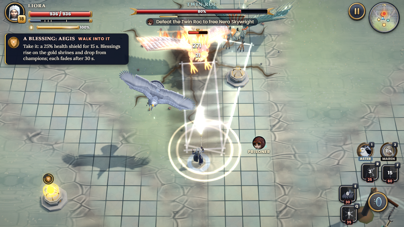 Actual in-engine Twin Roc fight with companion and hero combat elements